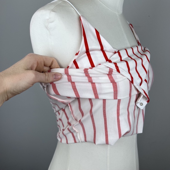 ON THRED UP - Gaze Red&White Striped Bodysuit Tank Rope Strap Double Lining - Picture 7 of 15